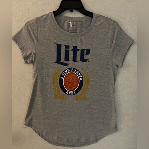 Miller Lite Women Medium Blouse Top Apt 9 Large Gray TShirt Pilsner Short Sleeve